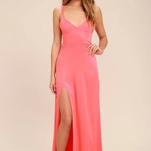 NWT Lulu's Bridgetown beauty coral pink maxi dress with slit